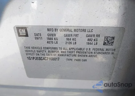 2012 Chevrolet Cruze Eco from USA, damaged, VIN 1G1PJ5SC4C7168017